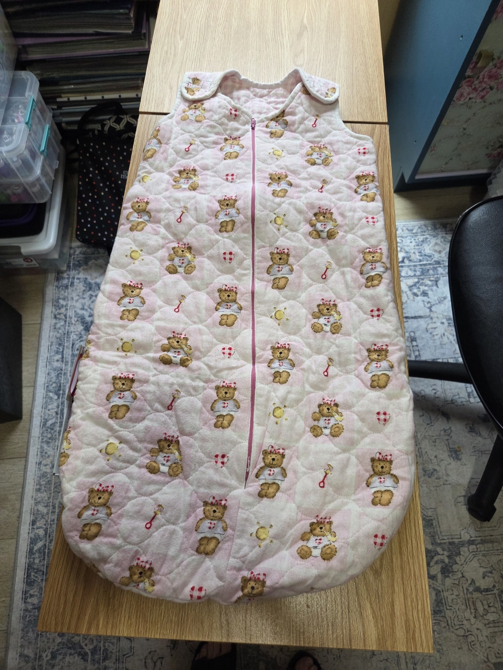 Pink Quilted Baby Sleep Sack with Bear Print Handmade